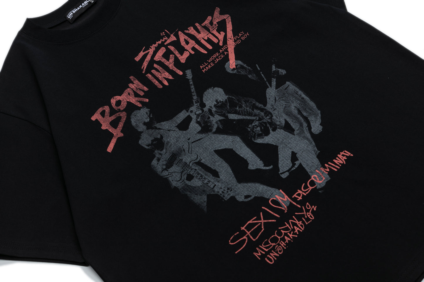 Born In Flames Rock Band Graphic Oversized Tee Grunge Guitarist Print Streetwear Short Sleeve T-Shirt