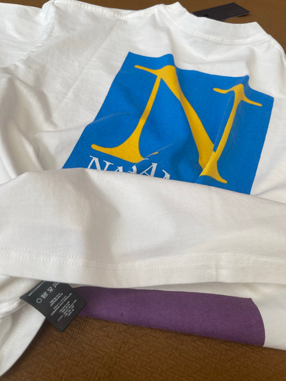 Satoshi Nakamoto SN Block Logo Dual Print Short Sleeve Tee Off-White 280g Washed Vintage Water Print Streetwear | SN Block Tee