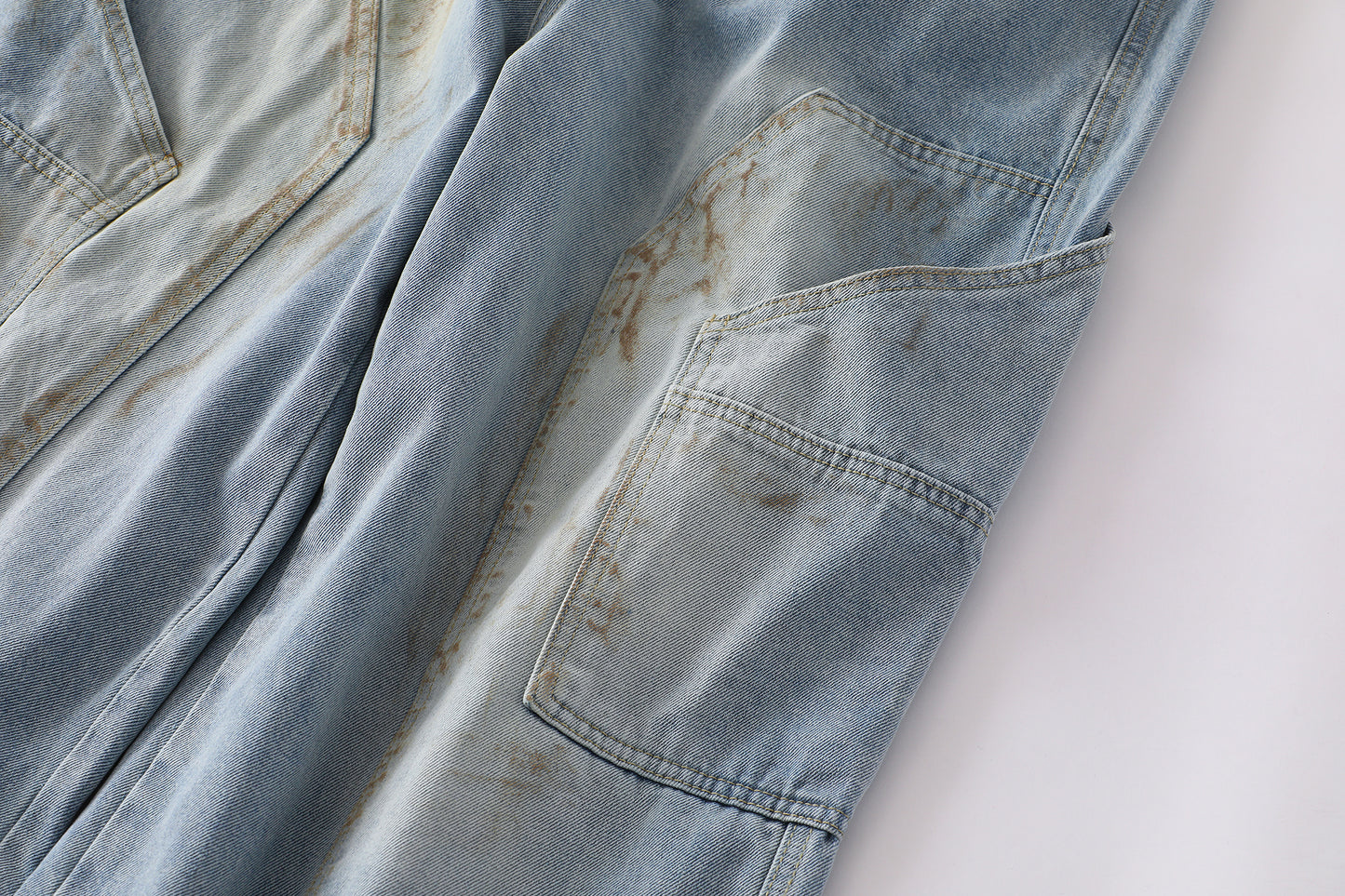Curved Pocket Cargo Wide Leg Jeans High Waist Light Wash Mud Dye Faded Utility Streetwear Denim Trousers | Pocket Arc