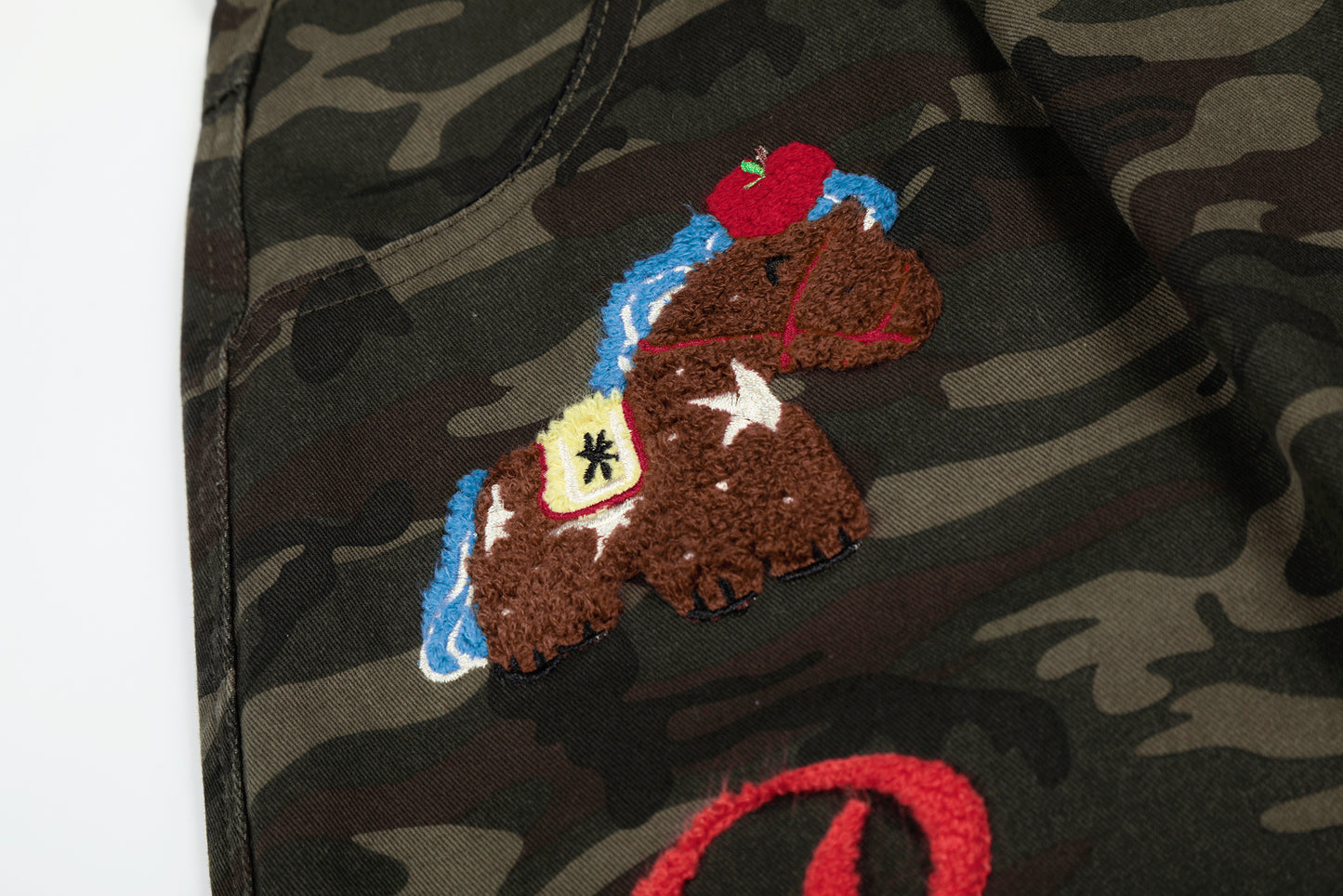 Women's Camo Multi Embroidery Wide Leg Shorts High Waist Cartoon Bear Cherry Apple Streetwear Bermuda Shorts