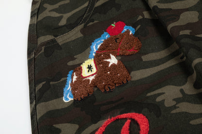 Women's Camo Multi Embroidery Wide Leg Shorts High Waist Cartoon Bear Cherry Apple Streetwear Bermuda Shorts