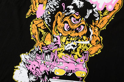 Cartoon Graphic Print Tee Pop Art Drip Face Oversized Black Cotton Streetwear Casual Summer T-Shirt | Drip Face