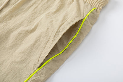 Drawstring Casual Shorts with Elastic Waist, Pockets and Contrast Piping
