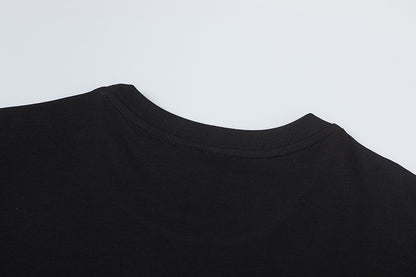 Black Graphic Print T-Shirt With Green Abstract Design, Crew Neck Short Sleeve Streetwear Tee