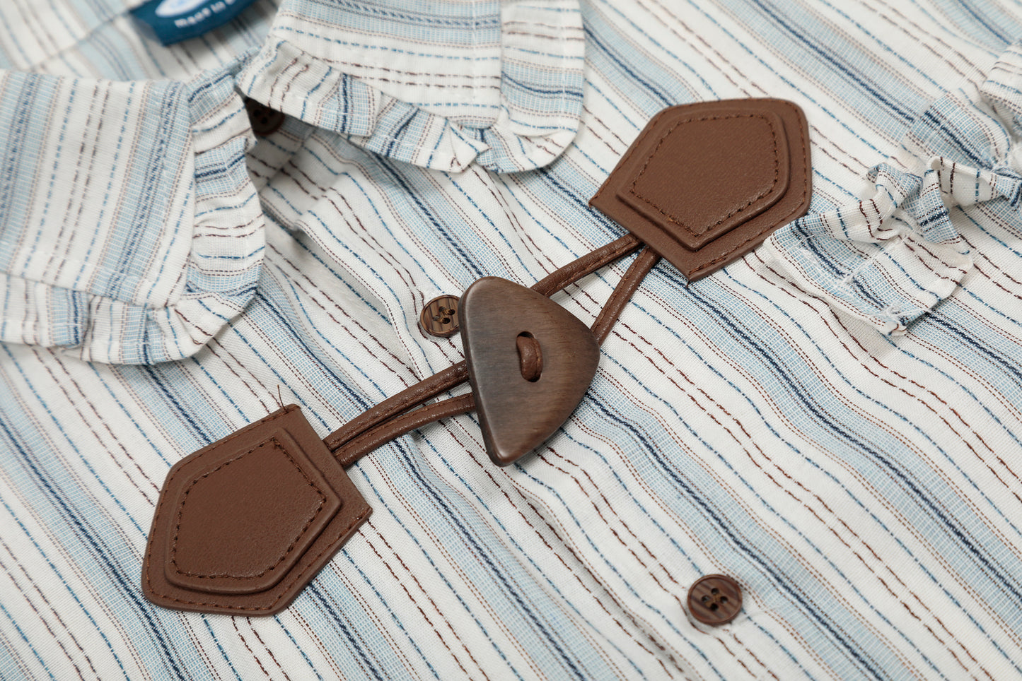 Stripe Fringe Collar Linen Cotton Short Sleeve Shirt Oversized Button Down Leather Buckle Detail Casual Summer Top | Fringe Stripe