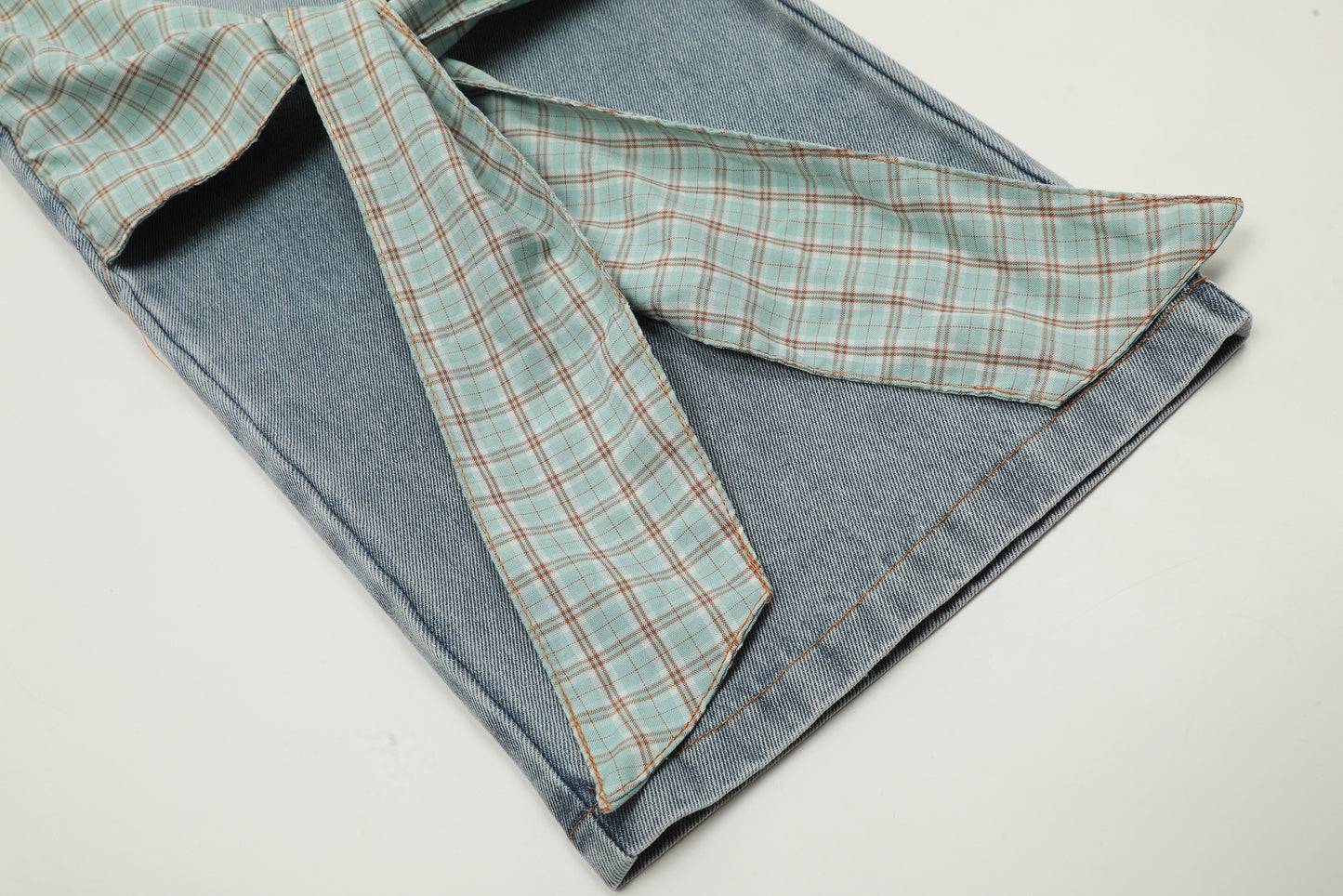 Plaid Bow Tie Side Leg Cutout Wide Leg Jeans Heart Wash High Waist Straight Denim Y2K Cute