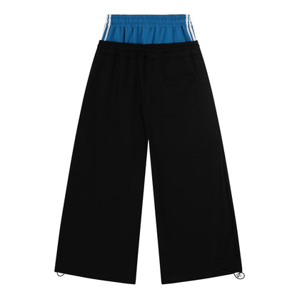 SER Number 9 Flag Embroidery Contrast Waistband Wide Leg Sweatpants Drawstring Metal Ring Hem Y2K