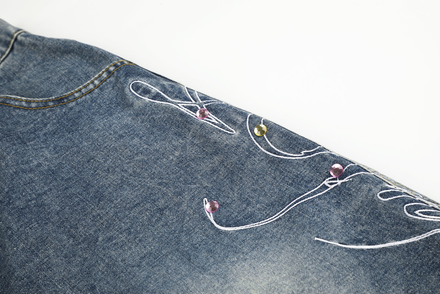 Women's Script Embroidery Rhinestone Wide Leg Denim Shorts High Waist Washed Casual Streetwear Jean Shorts