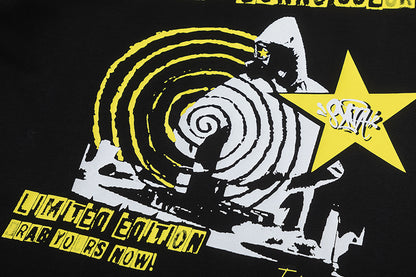 Men's Black Graphic T-Shirt, Crew Neck Short Sleeve Streetwear Tee
