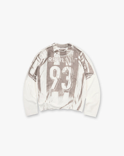 Represent England 93 Stripe Soccer Jersey Layered Long Sleeve Tee Washed Oversized Drop Shoulder Vintage Retro Streetwear Top | England 93