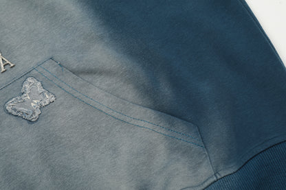 Butterfly Patch Embroidery Chain Drawstring Washed Hoodie Oversized Streetwear Y2K Grunge Casual Fall Winter Pullover Sweatshirt | Dusk Drift