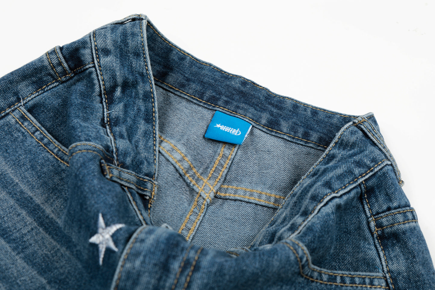 Star Embroidery Wide Leg Barrel Jeans High Waist Washed Y2K Streetwear Denim Pants