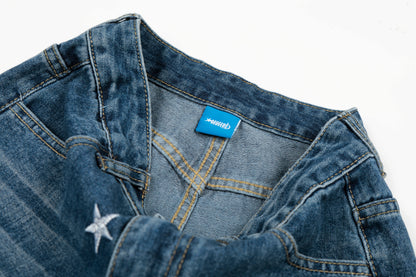 Star Embroidery Wide Leg Barrel Jeans High Waist Washed Y2K Streetwear Denim Pants