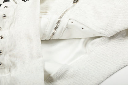 Anime Graphic Faux Fur Collar Zip Hoodie Jacket Studded Streetwear Y2K Grunge Winter Coat