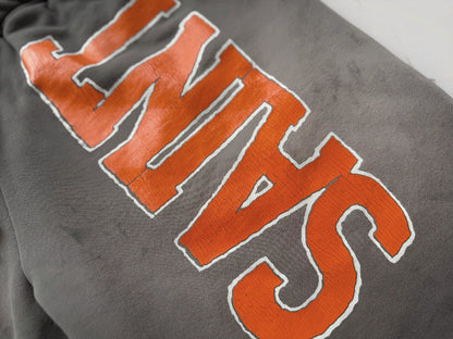 Saint Michael Orange Block Print Washed Shorts Oversized Cotton Terry Drawstring Distressed Streetwear | Saint Orange