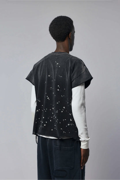 Satoshi Nakamoto Luke Destroyed Sleeveless Tee Splatter Paint Distressed Washed Heavyweight Cotton Vest Streetwear Tank Top | Ink Wreck