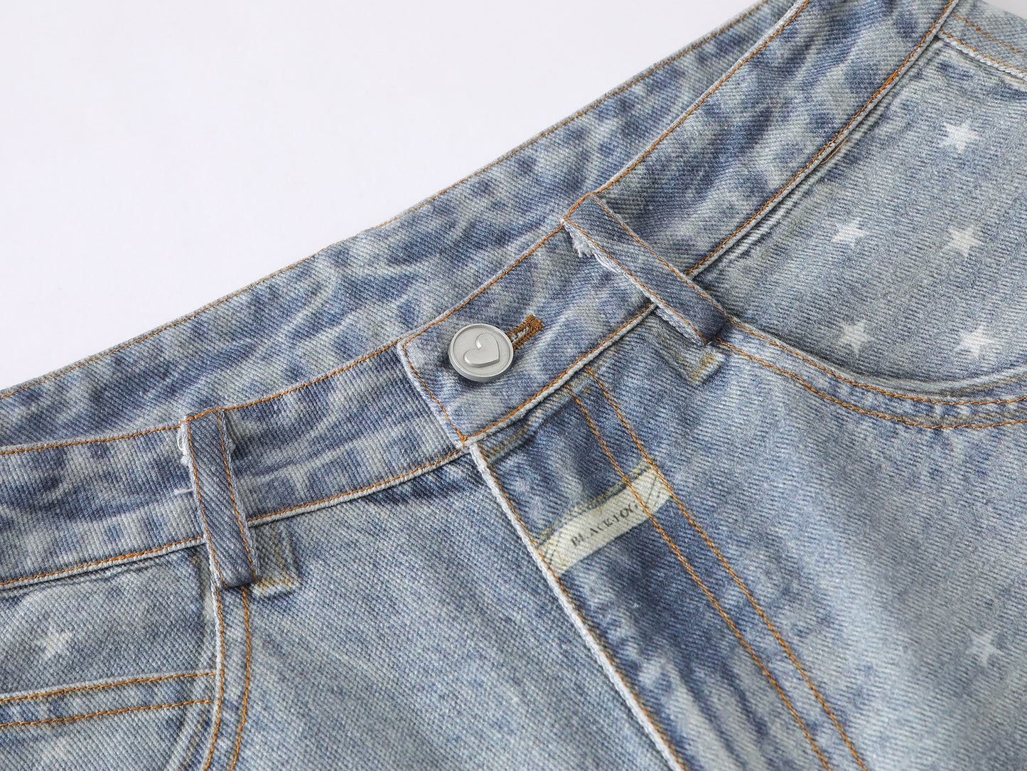 3D Plush Bear Peek Hole Denim Shorts Star Print Distressed High Waist Casual Streetwear Baggy Jean Shorts | Peek Bear