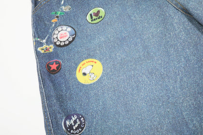 Women's RVNTENG Leopard Belt Multi-Badge Key Charm Wide Leg Denim Shorts High Waist Y2K Streetwear Jean Shorts