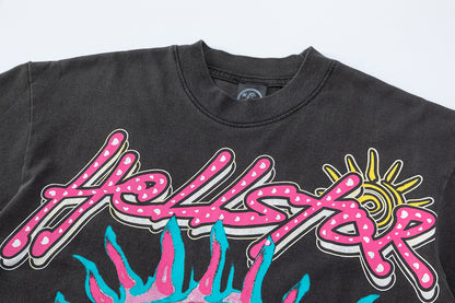 Graphic Print Tee Hellstar Oversized Black Cotton Streetwear Casual Summer T-Shirt | Star Born