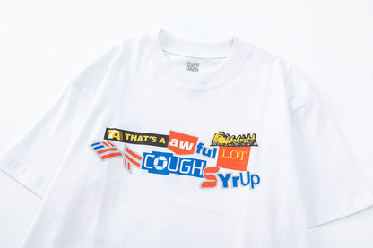 Graphic T-Shirt, Crew Neck Short Sleeve Cough Syrup Typography Shirt