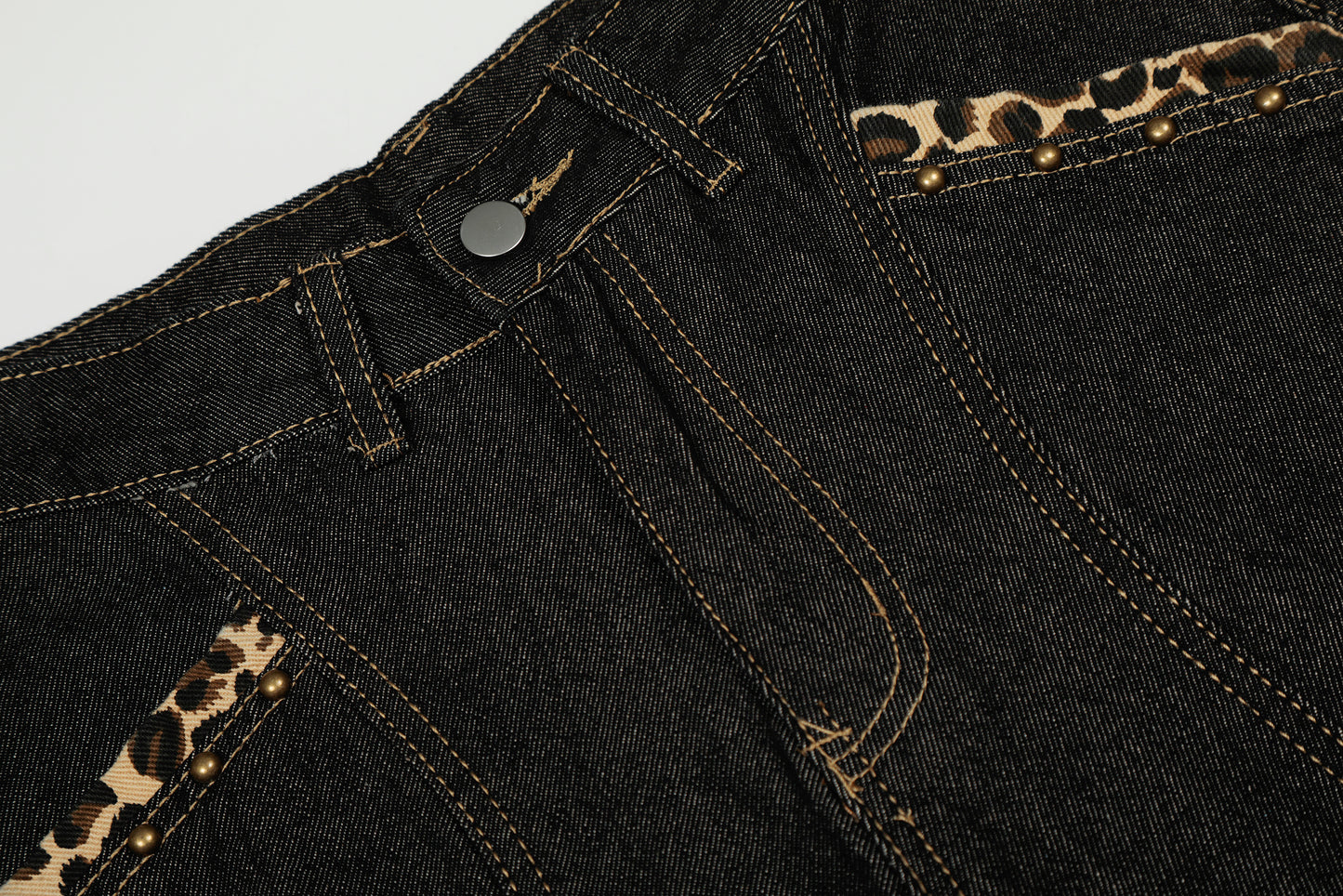 Gothic Cross Forever Embroidery Leopard Pocket Wide Leg Barrel Jeans High Waist Y2K Streetwear Denim