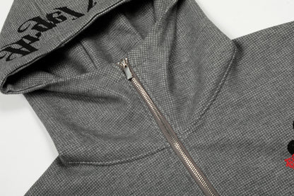 Fleur Goth Gothic Letter Print Zip Up Hoodie Oversized Streetwear Y2K Grunge Fleur-de-Lis Emblem Fleece Lined Sweatshirt | Fleur Goth
