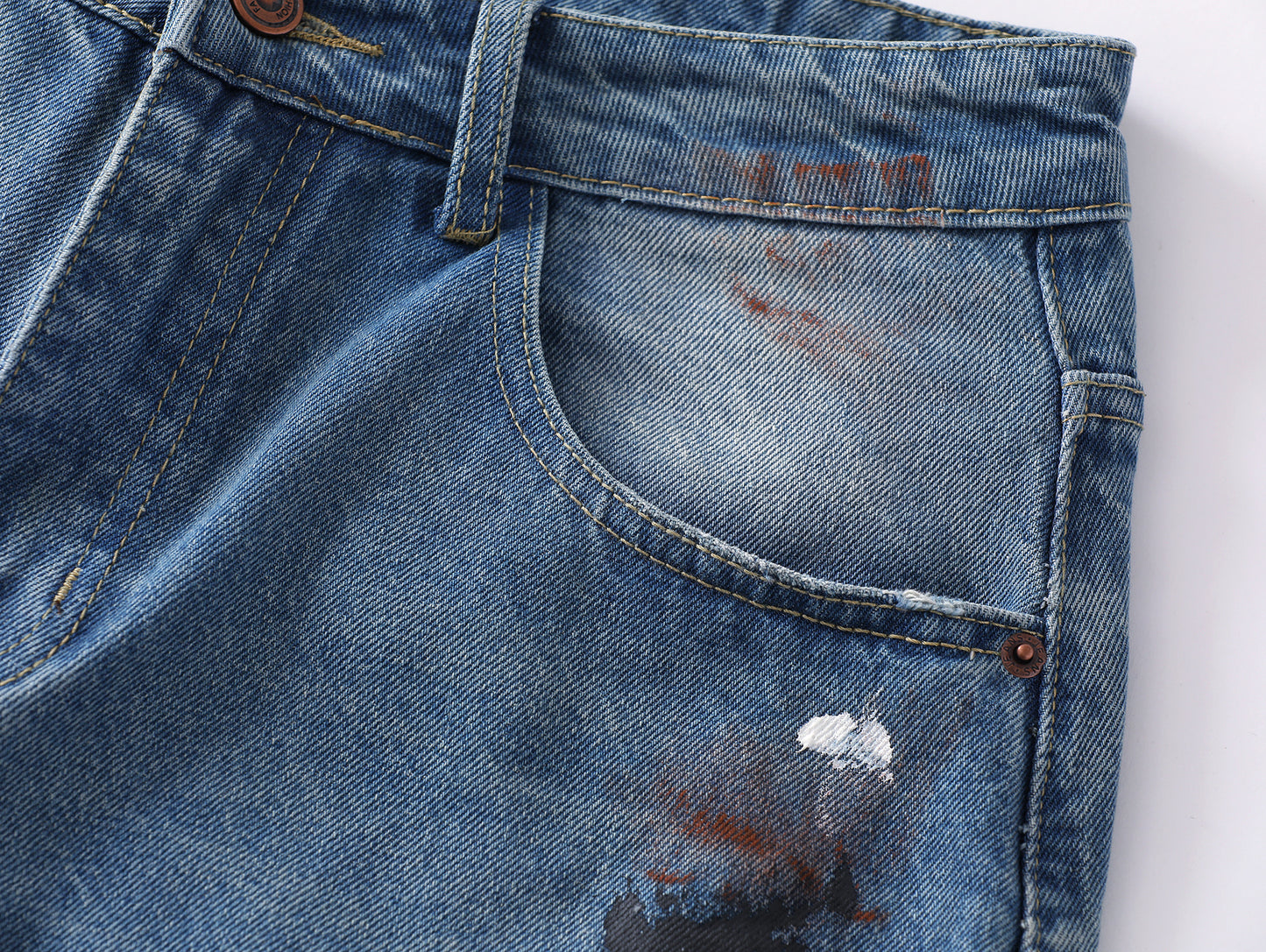 Paint Splatter Mud Dye Barrel Wide Leg Jeans High Waist Light Wash Distressed Diagonal Seam Streetwear Denim Trousers | Mud Canvas
