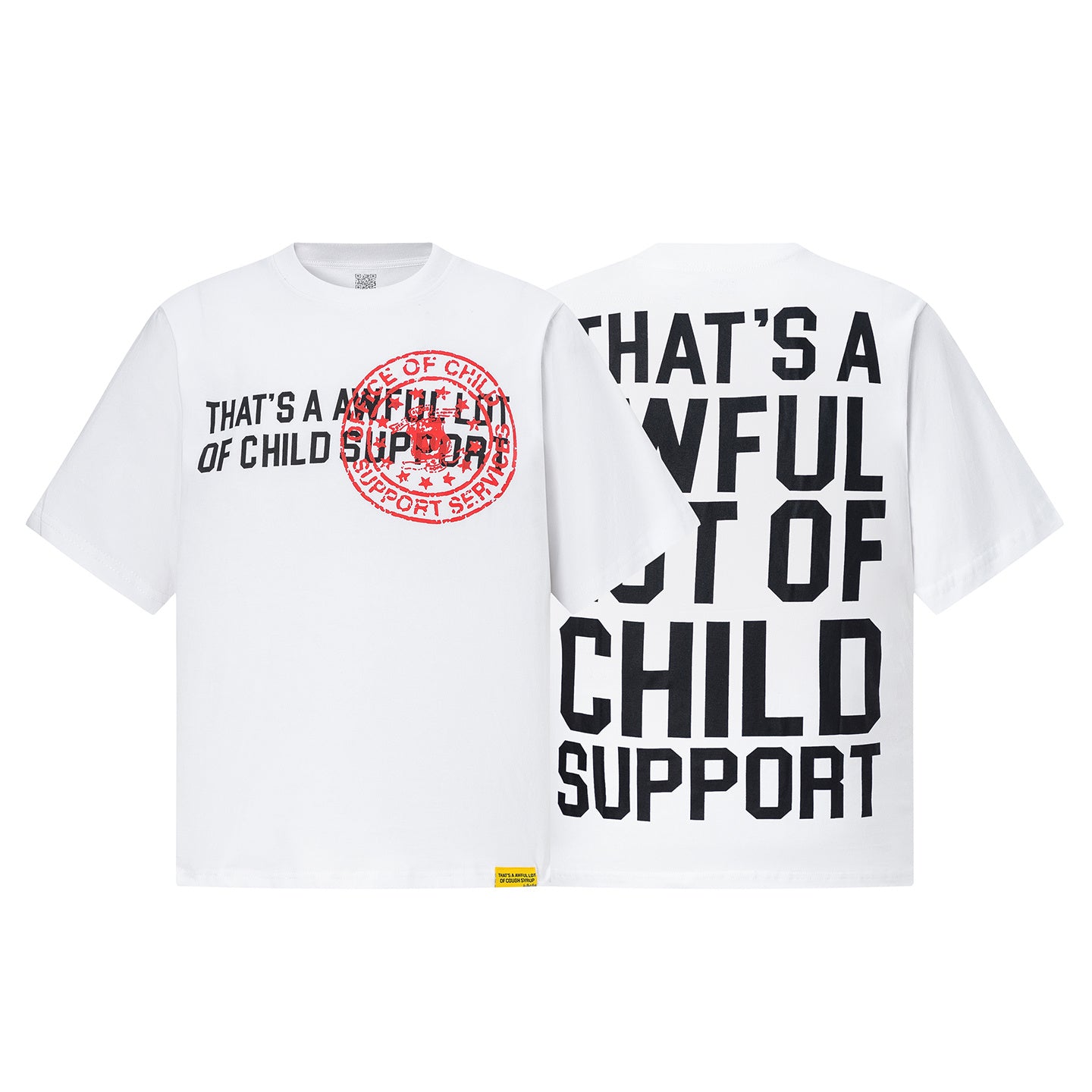 White unisex oversized graphic T-shirt with red front emblem and bold black back text - view 7