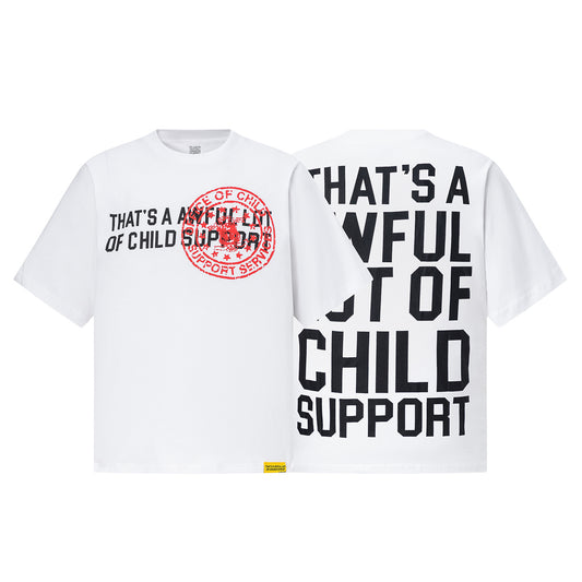 White unisex oversized graphic T-shirt with red front emblem and bold black back text - view 7