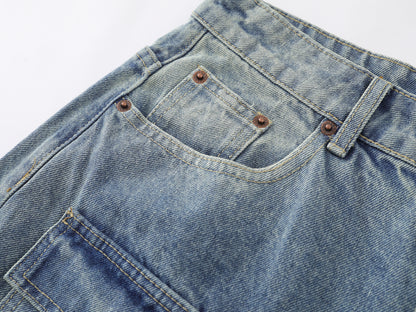 Multi-Pocket Cargo Denim Shorts Wide Leg High Waist Light Wash Vintage Streetwear Summer Casual Jean Shorts | Pocket Riot