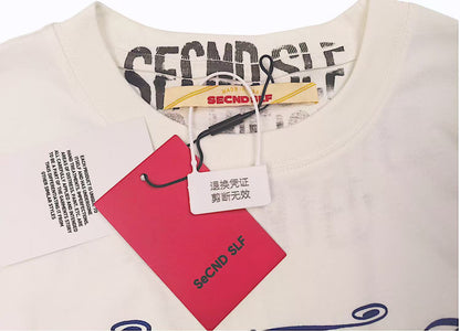 SECND SLF God Sent Gothic Letter Washed Short Sleeve Tee Off-White Drop Shoulder Faded Portrait Print Vintage Streetwear | God Sent Tee