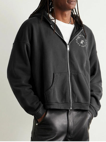 Enfants Riches Déprimés - Tabac Rat Printed Cotton-Jersey Zip-Up Hoodie in Black