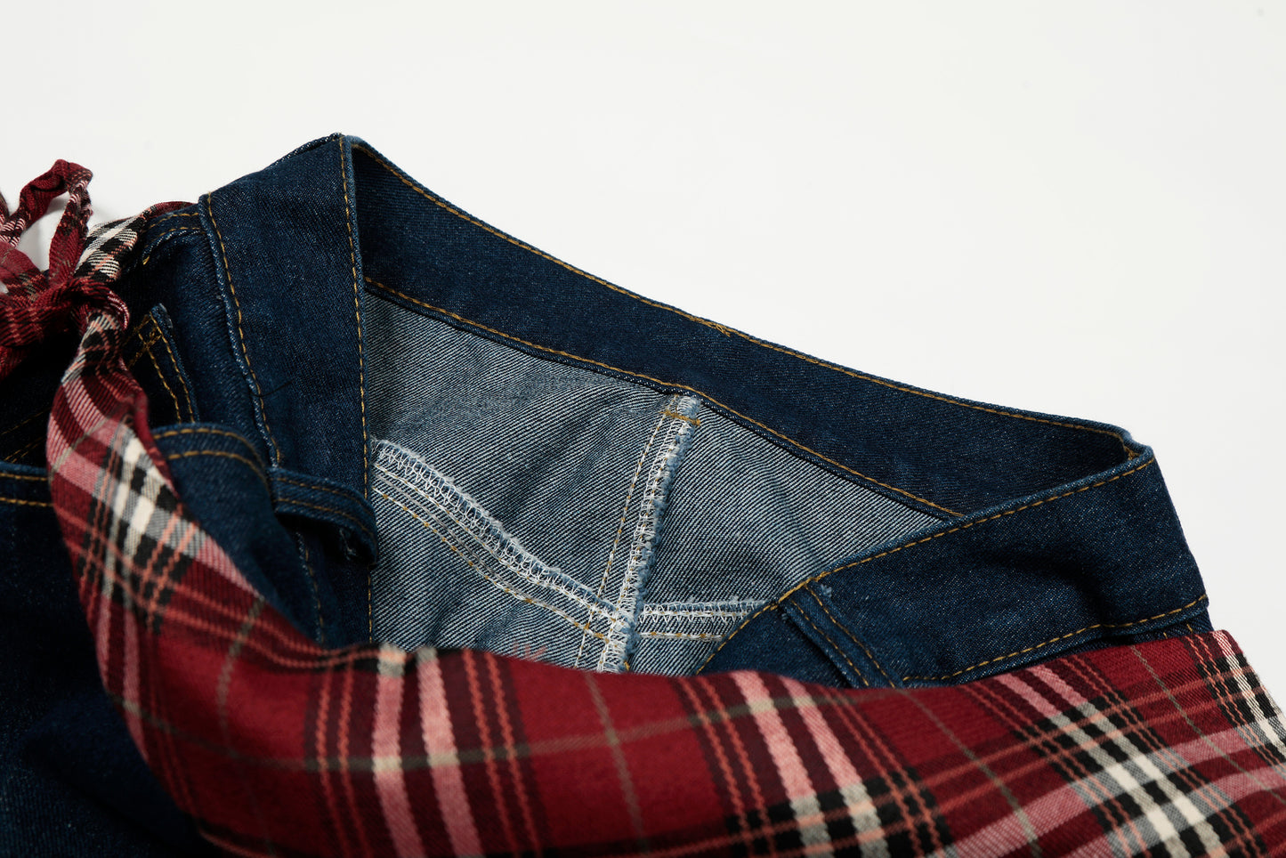 Women's Red Plaid Triangle Patchwork Waist Z American Flag Embroidery Balloon Wide Leg Denim Jeans High Waist Y2K Streetwear Baggy Jean Pants