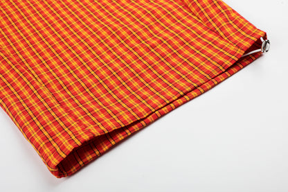 NEXDULE GEESAS Plaid Print Wide Leg Barrel Pants High Waist Streetwear Y2K Vintage Logo Waistband Zip Hem Trousers | Plaid Drop