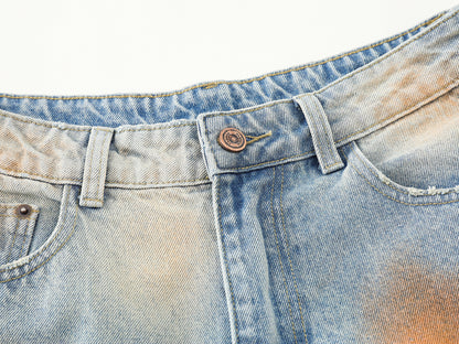 Tie-Dye Distressed Ripped Denim Shorts Wide Leg High Waist Washed Streetwear Summer Casual Jean Shorts | Rust Bloom