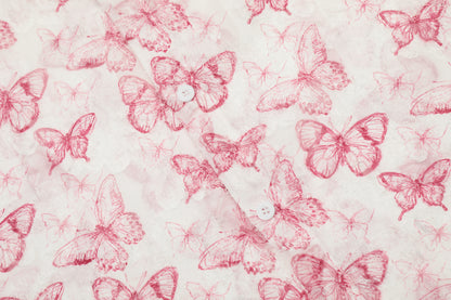 Butterfly Print Short Sleeve Shirt Oversized Button Down Sheer Floral Feminine Y2K Casual Summer Top | Flutter Bloom