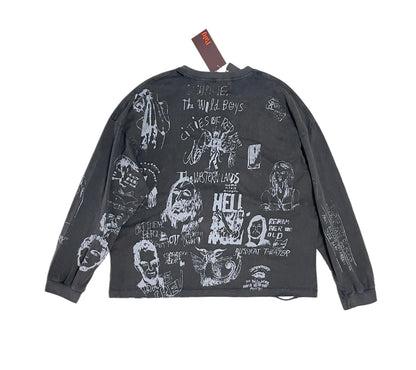 Paly Bethlehem Inn Graffiti Long Sleeve Tee Washed Distressed Vintage Charcoal Cropped Streetwear | Bethlehem Grunge