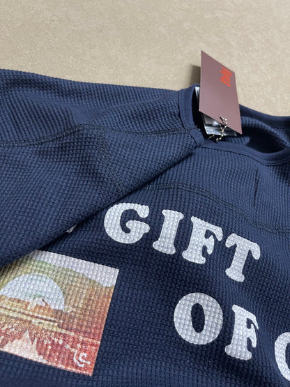 Eternal Life Graphic Print Long Sleeve Waffle Knit Oversized Tee Jesus Loves You Navy Streetwear Top | Eternal Navy