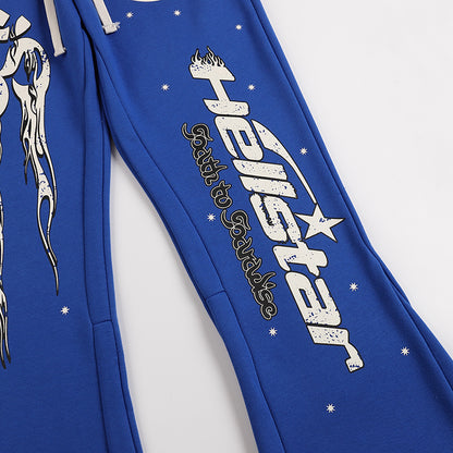 Hellstar Rhinestone Logo Flared Sweatpants 'Blue'