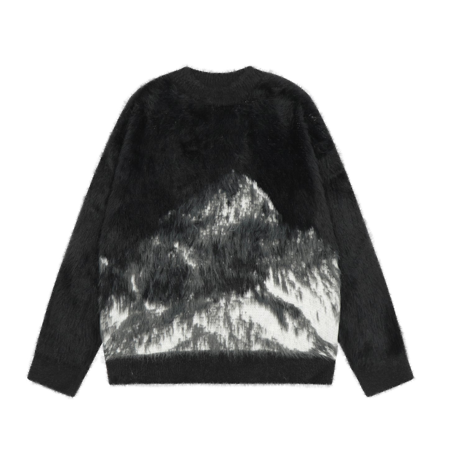 Mountain jacquard fuzzy knit sweater black - back