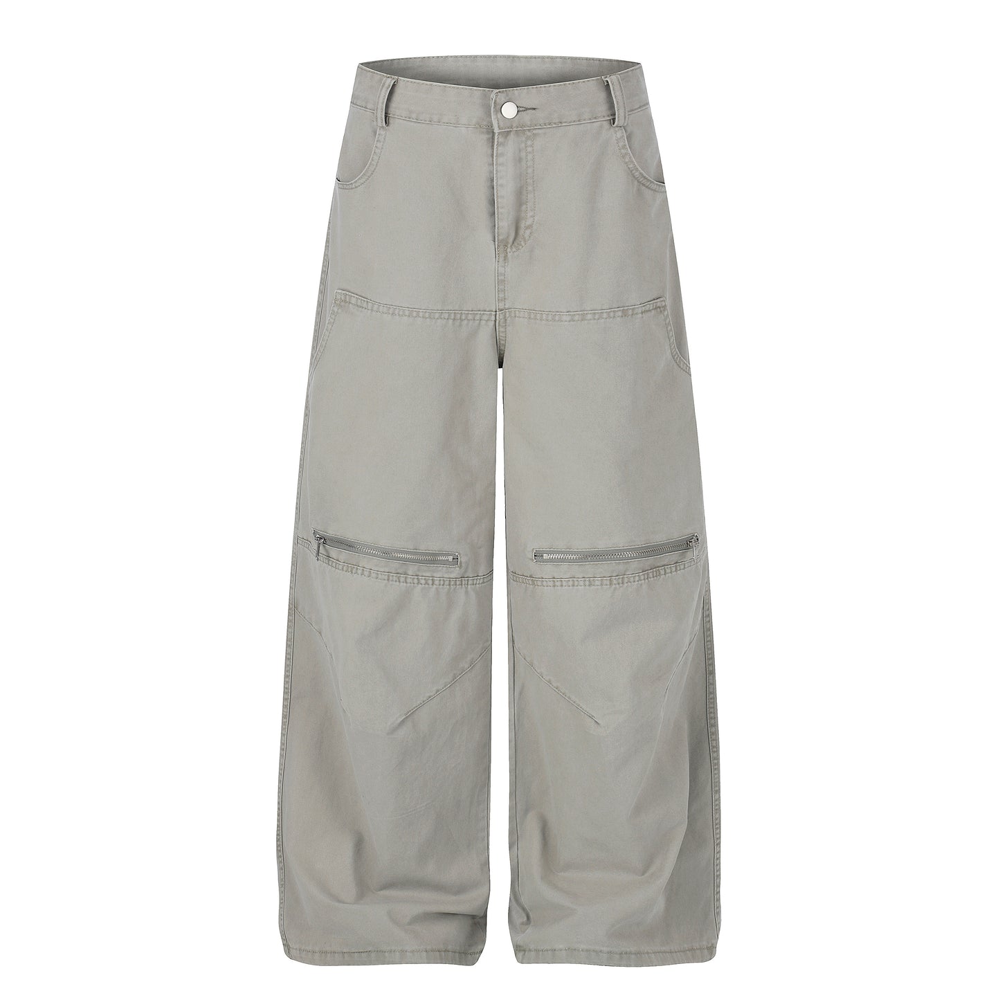 Zip Block Washed Wide Leg Cargo Pants Beige Back