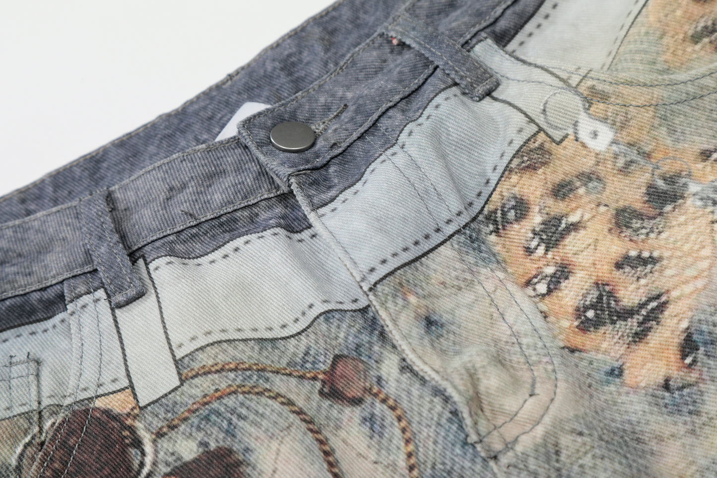Women's Allover Graphic Print Bear Charm Chain High Waist Wide Leg Denim Shorts Y2K Streetwear Bermuda Jean Shorts