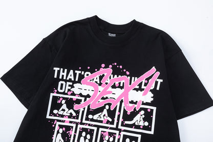 Unisex Black Graphic T-Shirt, Crew Neck Short Sleeve Streetwear Top