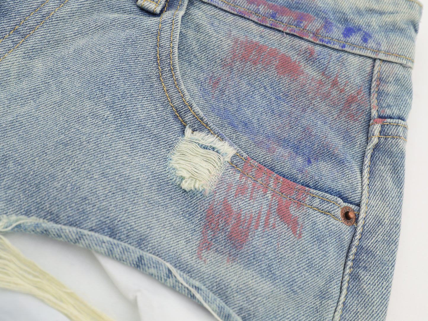 Paint Splash Distressed Ripped Denim Shorts Wide Leg High Waist Washed Streetwear Summer Casual Jean Shorts | Violet Wreck