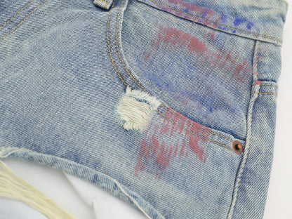 Paint Splash Distressed Ripped Denim Shorts Wide Leg High Waist Washed Streetwear Summer Casual Jean Shorts | Violet Wreck