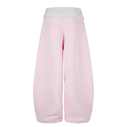 Women's Girls Club Conteng Embroidery Polka Dot Fold-Over Waistband Balloon Wide Leg Sweatpants Casual Sweet Jogger Pants