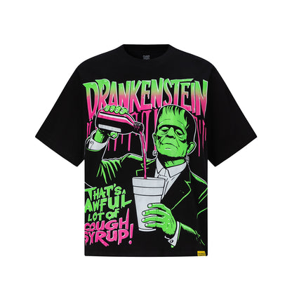 Graphic T-Shirt, Black Pink Slogan Print, Oversized Streetwear Tee