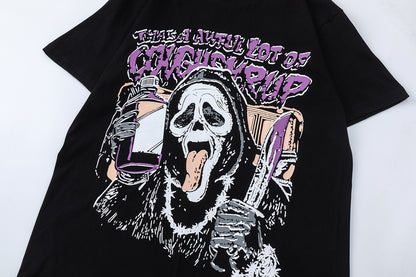 Slogan Bubble Letter Graphic Tee Purple Print Oversized Black Cotton Streetwear Casual Summer T-Shirt | Purple Lean