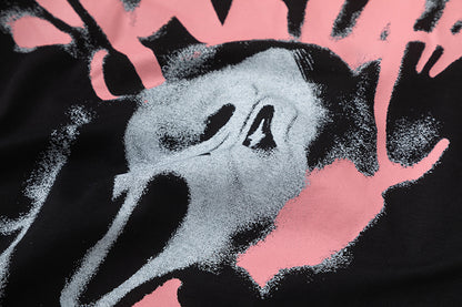 Unisex Black Graphic T-Shirt, Crew Neck Short Sleeve Masked Face Print