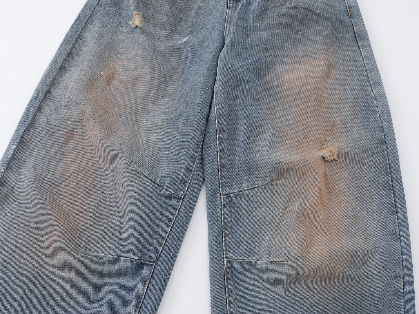 Mud Wash Distressed Barrel Wide Leg Jeans Earth Tone Fading Ripped Knee High Waist Baggy Denim Pants Vintage Streetwear Trousers | Mud Barrel